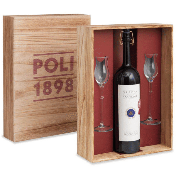 POLI GRAPPA DI SASSICAIA 40% 0,5L BOX + 2 SZKLANKI